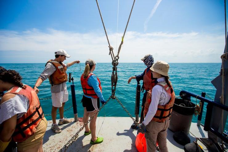 NCF students work on research boat